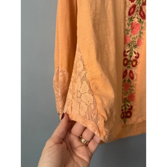 Women's Sundance Light Orange Embroidery Lace Insert Long Sleeve Top Size XLarge - Picture 5 of 12